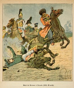 Tod von General Jean Victor Marie Moreau in der Schlacht von Dresden am 26. August 1813, aus dem Buch „The Memorial of Saint Helene“ von Graf Emmanuel de Las Cases von Louis Charles Bombled