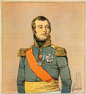 Illustration von Louis Bombled (1862-1927) aus dem Buch „Das Memorial von Saint Helena“ von Graf Emmanuel de Las Cases (1766-1842): Porträt von Marschall Etienne Macdonald (1765-1840), Herzog von Taranto, Privatbesitz von Louis Charles Bombled