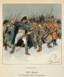 Illustration von Louis Bombled aus dem Buch „Das Memorial von St. Helene“ von Graf Emmanuel de Las Cases: Porträt von Marschall Michel Ney, Herzog von Elchingen, Prinz von Moskova, während des Rückzugs aus Russland, Private Sammlung