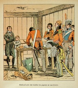 Illustration aus dem Buch „The memorial se Sainte Helene“ von Graf Emmanuel de Las Cases: Hudson Lowe lässt die Papiere von Las Cases durchsuchen von Louis Charles Bombled
