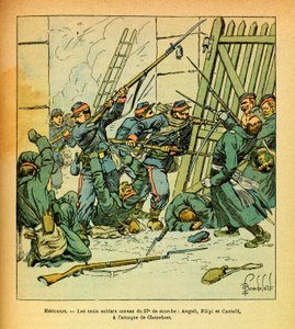 Die Ost-Armee von Eugene Sergeant, illustriert von Louis Bombled: Korsische Soldaten greifen das Dorf Chenebier an