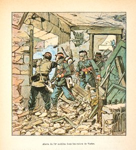 Die Armee der Loire von Eugene Sergent, genannt Grenest, illustriert von Louis Bombled (Französisch-Deutscher Krieg; Feldzug von 1870-1871): im Dezember 1870 die 74. Mobilen in den Ruinen des Dorfes Varize von Louis Charles Bombled