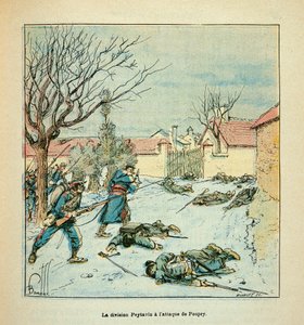 Die Armee der Loire von Eugene Sergent, genannt Grenest, illustriert von Louis Bombled (1862-1927) (Deutsch-Französischer Krieg; Feldzug von 1870-1871): Die Peytavin-Division griff Poupry im Dezember 1870 an, Privatbesitz von Louis Charles Bombled