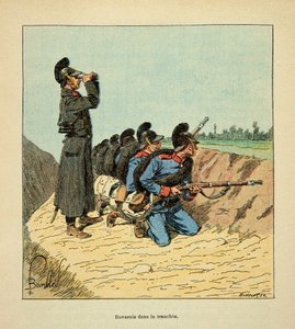 Die Armee der Loire von Eugene Sergeant, bekannt als Grenest, illustriert von Louis Bombled (Deutsch-Französischer Krieg; Feldzug von 1870-1871): Bayerisches Militär in einem Graben 1870 von Louis Charles Bombled