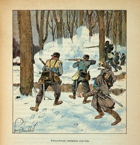 Die Armee der Loire von Eugene Sergent, bekannt als Grenest, illustriert von Louis Bombled (Deutsch-Französischer Krieg; Feldzug von 1870-1871): Francs-Schützen, französischer Kämpfer im Wald von Louis Charles Bombled
