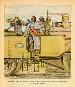 Die Armee des Ostens von Eugene Sergeant, illustriert von Louis Bombled: Im Dezember 1870 erkannten Oberst Lavalle und Oberstleutnant Bramas auf einer Lokomotive die Ufer der Saone von Louis Charles Bombled