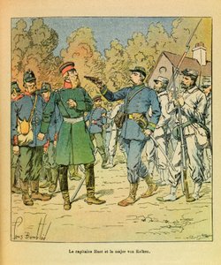 Die östliche Armee von Eugene Sergeant, genannt Grenest, illustriert von Louis Bombled (1862-1927) (Französisch-Deutscher Krieg; Feldzug von 1870-1871): In Franche-Comté, der Hauptmann der Huot-Freischärler ergriff Major Von Kelken während des Angriffs auf von Louis Charles Bombled