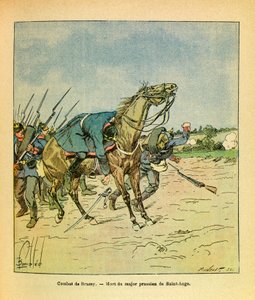 Die Armee des Ostens von Eugene Sergeant, illustriert von Louis Bombled: November 1870, während der Schlachten von Brazey, Major Preuße Saint Ange wird abgeschossen, Private Sammlung von Louis Charles Bombled