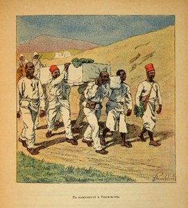 Der Krieg in Madagaskar - Anekdotische Geschichte der französischen Expeditionen von 1885-1895 von Henri Galli dit Galllichet (1854-1922), illustriert von Louis Bombled (1862-1927): Beerdigung eines Soldaten in Tsarasaotra im Jahr 1895, Private Sammlung von Louis Charles Bombled