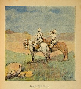 Der Krieg in Madagaskar - Anekdotische Geschichte der französischen Expeditionen von 1885-1895 von Henri Galli, illustriert von Louis Bombled: Militär bei der Aufklärung an der Grenze von Imerina in Madagaskar 1895 von Louis Charles Bombled