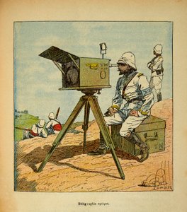 Der Krieg in Madagaskar - Anekdotische Geschichte der französischen Expeditionen von 1885-1895 von Henri Galli, illustriert von Louis Bombled: Optische Telegrafie 1895 von Louis Charles Bombled