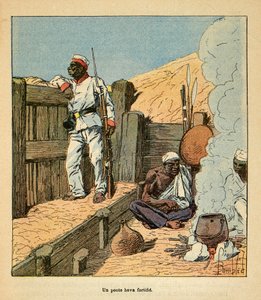 Der Krieg in Madagaskar - Anekdotische Geschichte der französischen Expeditionen von 1885-1895 von Henri Galli, illustriert von Louis Bombled: Ein befestigter Hova-Posten von Louis Charles Bombled