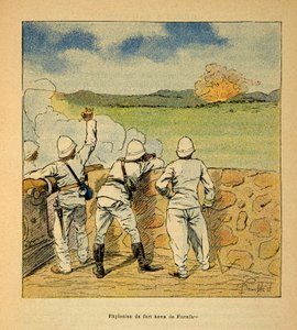 Der Krieg in Madagaskar - Anekdotische Geschichte der französischen Expeditionen von 1885-1895: Explosion des Fort Hova in Farafate 1895 von Louis Charles Bombled