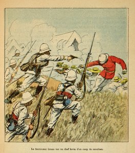 Der Krieg in Madagaskar - Anekdotische Geschichte der französischen Expeditionen von 1885-1895: Leutnant Grss tötet einen Hova-Häuptling während der Schlachten von Tsarasaotra 1895 von Louis Charles Bombled