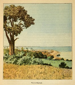 Der Krieg in Madagaskar - Anekdotische Geschichte der französischen Expeditionen von 1885-1895 von Henri Galli dit Galllichet, illustriert von Louis Bombled: Blick auf die Stadt Majunga im 19. Jahrhundert von Louis Charles Bombled