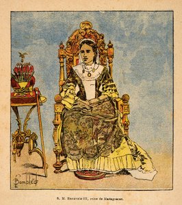 Der Krieg in Madagaskar - Anekdotische Geschichte der französischen Expeditionen von 1885-1895 von Henri Galli dit Galllichet, illustriert von Louis Bombled: Porträt von Königin Ranavalona III (1861-1917), Königin von Madagaskar