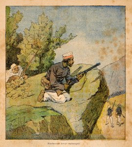Der Krieg in Madagaskar - Anekdotische Geschichte der französischen Expeditionen von 1885-1895 von Henri Galli dit Galllichet, illustriert von Louis Bombled: Hovas Hinterhalte von Louis Charles Bombled