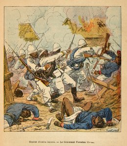 Der Krieg in Madagaskar - Anekdotische Geschichte der französischen Expeditionen von 1885-1895 von Henri Galli dit Galllichet (1854-1922), illustriert von Louis Bombled (1862-1927): Leutnant Foreston wird während der Schlachten von Ambolomonty im Jahr 1895