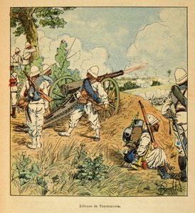 Der Krieg in Madagaskar - Anekdotische Geschichte der französischen Expeditionen von 1885-1895 von Henri Galli dit Galllichet (1854-1922), illustriert von Louis Bombled (1862-1927): Verteidigung von Tsarasaotra im Jahr 1895, Privatbesitz von Louis Charles Bombled