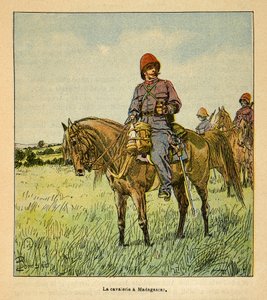 Der Krieg in Madagaskar - Anekdotische Geschichte der französischen Expeditionen von 1885-1895 von Henri Galli dit Galllichet (1854-1922), illustriert von Louis Bombled (1862-1927): Die französische Kavallerie in Madagaskar, Teilansicht von Louis Charles Bombled