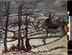 Dorf in Morvan im Schnee