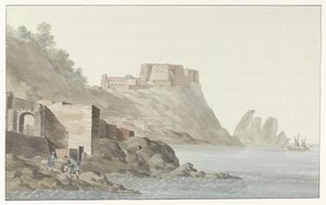 Felsen und Stadt Scilla in der Region Kalabrien an der Ostküste (Reise nach Italien, Sizilien und Malta - 1778) von Louis Ducros