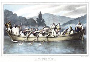 Ali Pascha von Janina (1741-1822), Jagd auf dem Butrinto-See im März 1819. in „Reise nach Athen und Konstantinopel, oder Sammlung griechischer und osmanischer Porträts, Ansichten und Kostüme, vor Ort nach der Natur gemalt, lithografiert und koloriert von  von Louis Dupré
