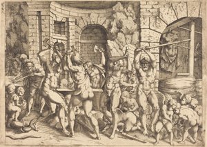 Die Schmiede des Vulkan von Louis Elle I after Francesco Primaticcio