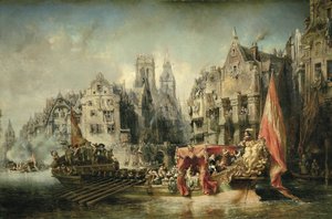 Die Ankunft von Ferdinand Alvare de Tolede (Fernando Alvarez de Toledo), Herzog von Alba und Gouverneur der Niederlande unter der Herrschaft von Karl V., in Rotterdam im Jahr 1567. Gemälde von Eugene Isabey (1803-1886). 1844. Paris. Orsay-Museum von Louis Eugene Gabriel Isabey