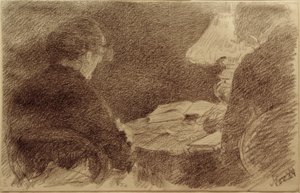 Mary und Emma Eysen unter einer Tischlampe