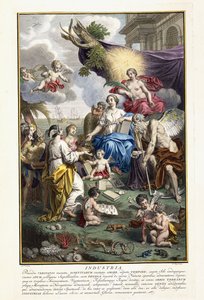 Industrie, Frontispiz aus "Locupletissimi Rerum Naturalium Thesauri Accurata Descriptio", 1734-1765 von Louis Fabricius Dubourg