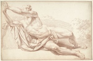Männlicher Akt, liegend auf der Seite, nach links von Louis Fabritius Dubourg