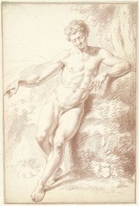 Männlicher Akt, stehend, auf den linken Arm gelehnt von Louis Fabritius Dubourg