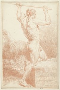 Studie eines männlichen Aktes, auf einem Knie, mit einem Stock über dem Kopf von Louis Fabritius Dubourg