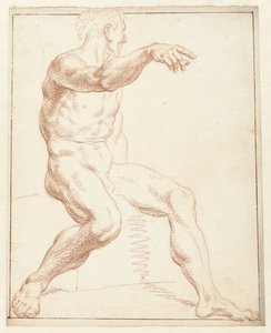 Studie eines sitzenden männlichen Aktes, mit dem rechten Arm zeigend von Louis Fabritius Dubourg