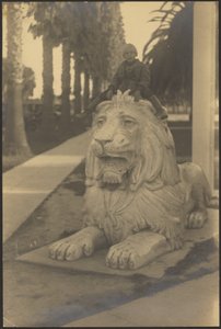 [Kind auf Löwenstatue] von Louis Fleckenstein