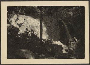 Figuren in schattiger Waldlandschaft