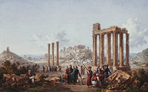 Ansicht der Akropolis, Athen, vom Tempel des Zeus in Olympia, ca. 1786-87 von Louis Francois Cassas