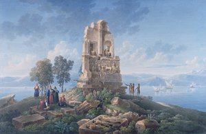 Grabmal des Philopappos in Athen, mit Reisenden, 1821