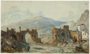 Das antike Theater von Taormina mit Blick auf den Ätna, Studie für Saint Nons Voyage Pittoresque de Naples et de Sicile