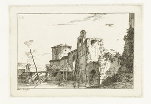 Festung und eine Brücke über den Fluss von Louis Gabriel Moreau