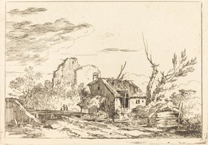 Hütte an der Brücke von Louis Gabriel Moreau the Elder