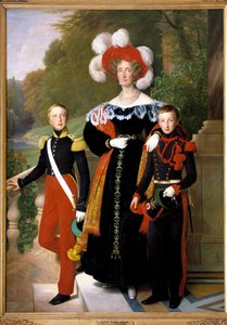 Königin Marie-Amelie und zwei ihrer Söhne, der Herzog von Aumale und der Herzog von Montpensier, vor dem Park des Schlosses von Neuilly um 1833 von Louis Hersent