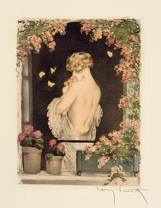 Die vier Jahreszeiten: Sommer, ca. 1928 (handkolorierte Radierung & Aquatinta) von Louis Icart