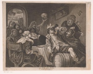 Feiernde Gesellschaft mit einem trinkenden Mann mit Krone von Louis Jaugey