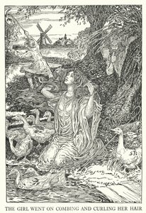 Das Mädchen kämmte und lockte weiter ihr Haar (Lithografie) von Louis John Rhead