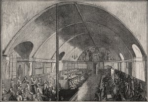 Der alte Club der Jakobiner in der Rue Saint-Honoré (Kloster der Jakobiner) - Eine Sitzung im Club der Jakobiner - Alexandre de Lameth präsidiert, während Mirabeau eine Rede hält (Januar-Februar 1791) - Gravur von Masquelier - Versammlung im Raum der Jakob von Louis Joseph I Masquelier