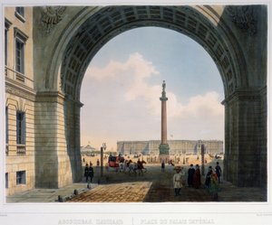 Der Palastplatz, Blick vom Triumphbogen des Hauptquartiers der Armee (Sankt Petersburg) von Louis Jules Arnout