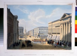 Die Polizeibrücke in St. Petersburg, Blick auf den Newski-Prospekt vom Stroganow-Palast
