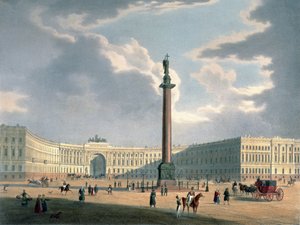 Die Alexandersäule und das Armeehauptquartier in St. Petersburg, gedruckt von Lemercier, Paris, 1840er Jahre